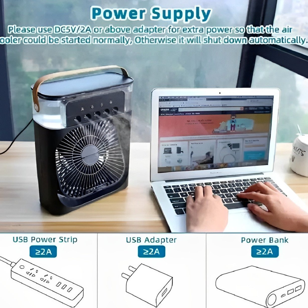 Humidificador Portatil Ventilador 3 En 1