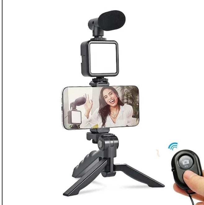 Kit Video Streaming Influence Max ¡Trípode de Celular con Luz y Micrófono!
