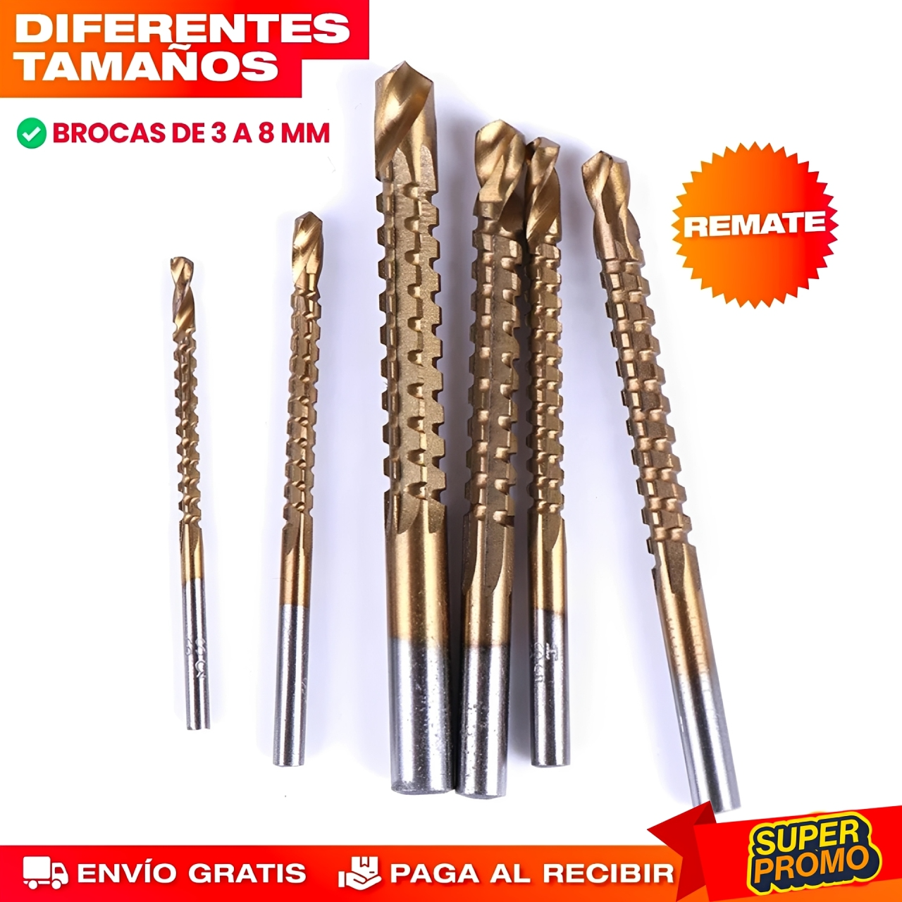 SET X 6 BROCAS FRESADORAS DE CORTE MULTIFUNCIÓN