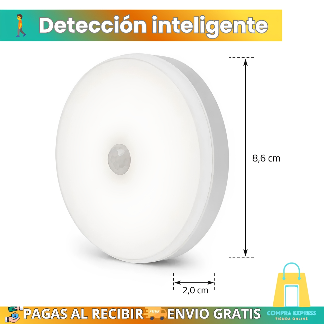 🏠Luz Led Con Sensor De Movimiento (Cálido)💡PACK X2 UNIDADES