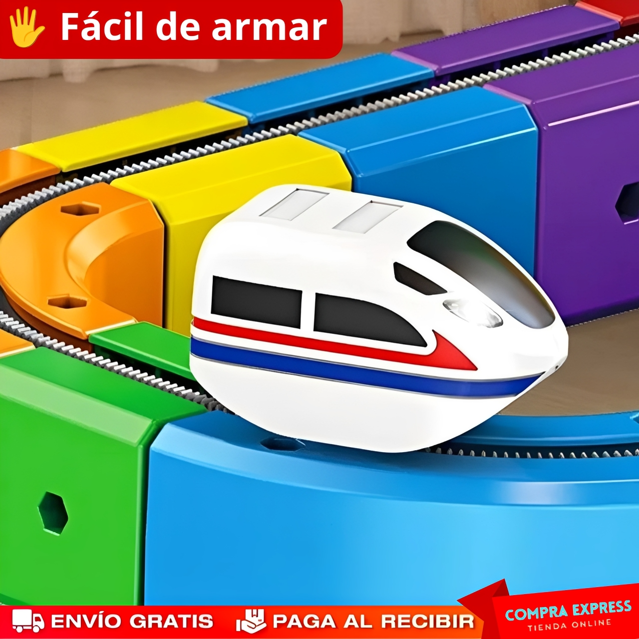 MagnoRail™ - Vía de tren modular 3D magnética 🚆 Con carga USB (16 Piezas)