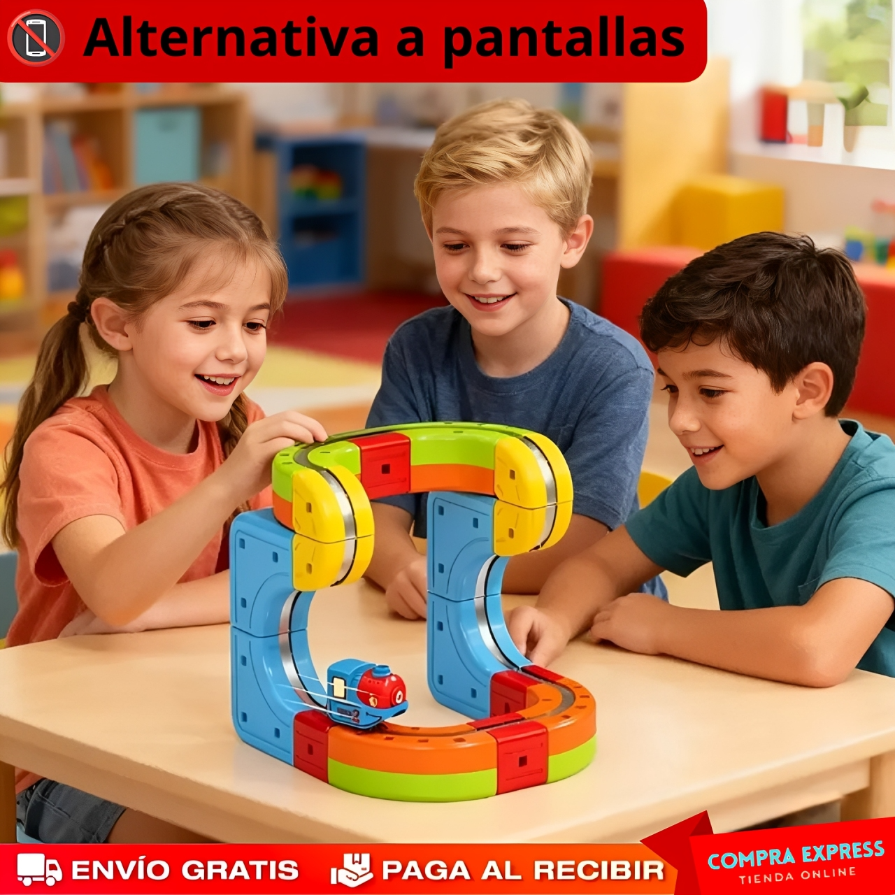MagnoRail™ - Vía de tren modular 3D magnética 🚆 Con carga USB (16 Piezas)