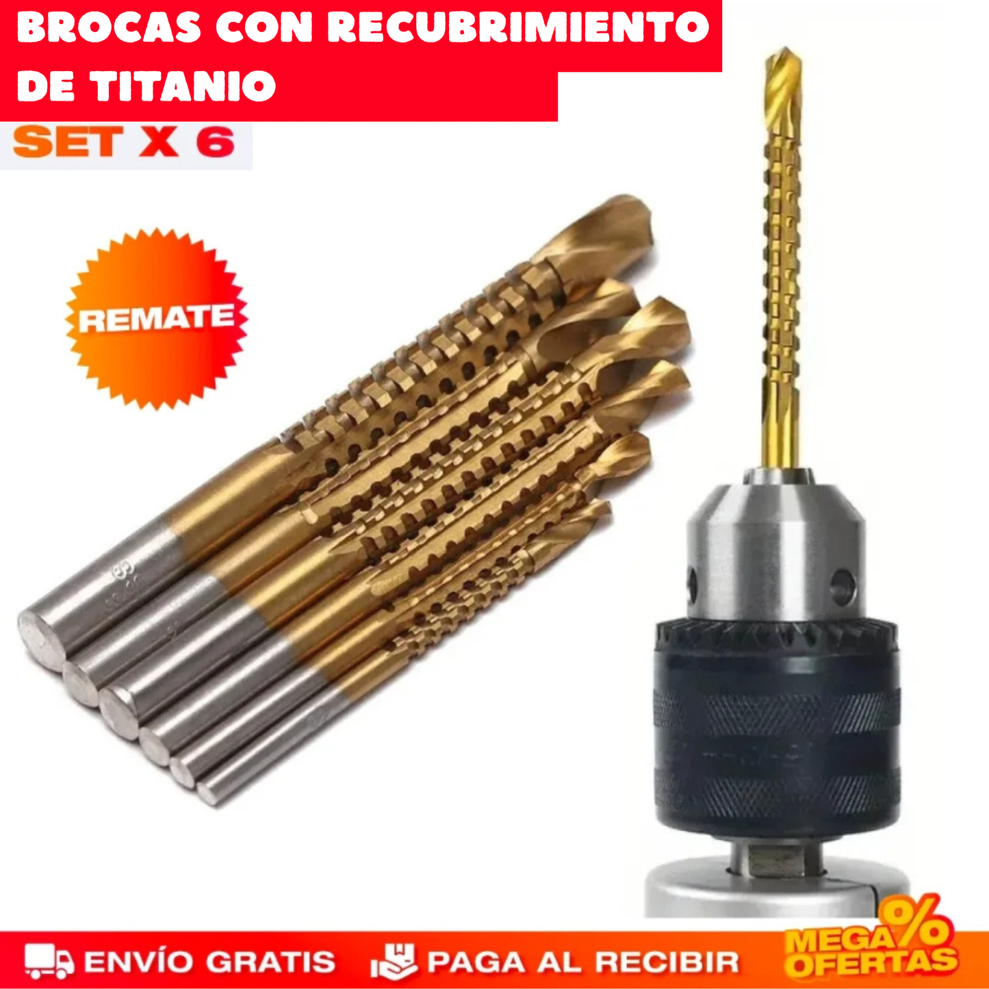 SET X 6 BROCAS FRESADORAS DE CORTE MULTIFUNCIÓN