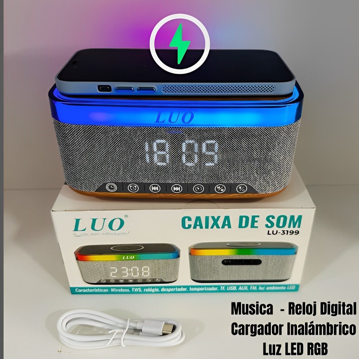 Parlante Cargador Inalámbrico - Reloj Digital Inteligente Con Luz LED 🔉🚥⏰