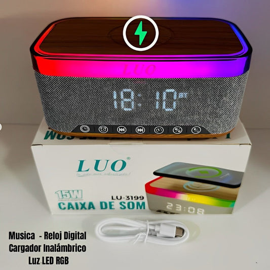 Parlante Cargador Inalámbrico - Reloj Digital Inteligente Con Luz LED 🔉🚥⏰