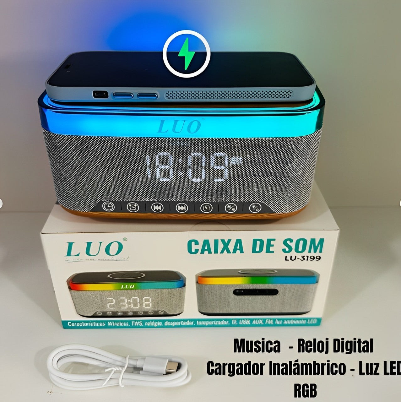 Parlante Cargador Inalámbrico - Reloj Digital Inteligente Con Luz LED 🔉🚥⏰