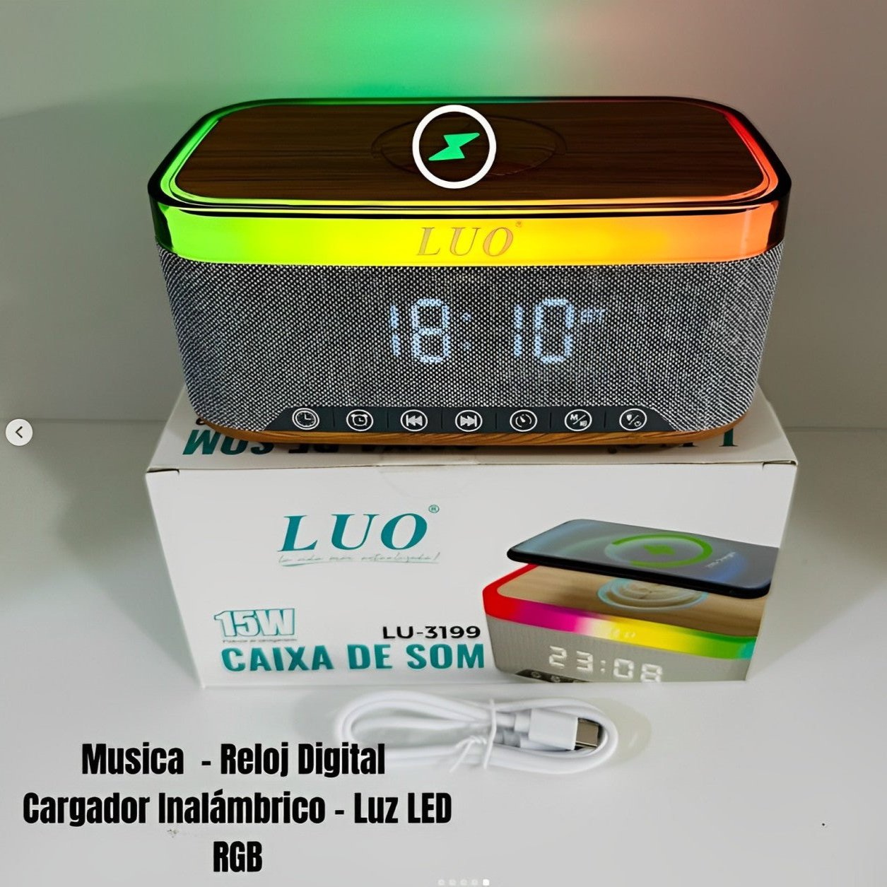 Parlante Cargador Inalámbrico - Reloj Digital Inteligente Con Luz LED 🔉🚥⏰