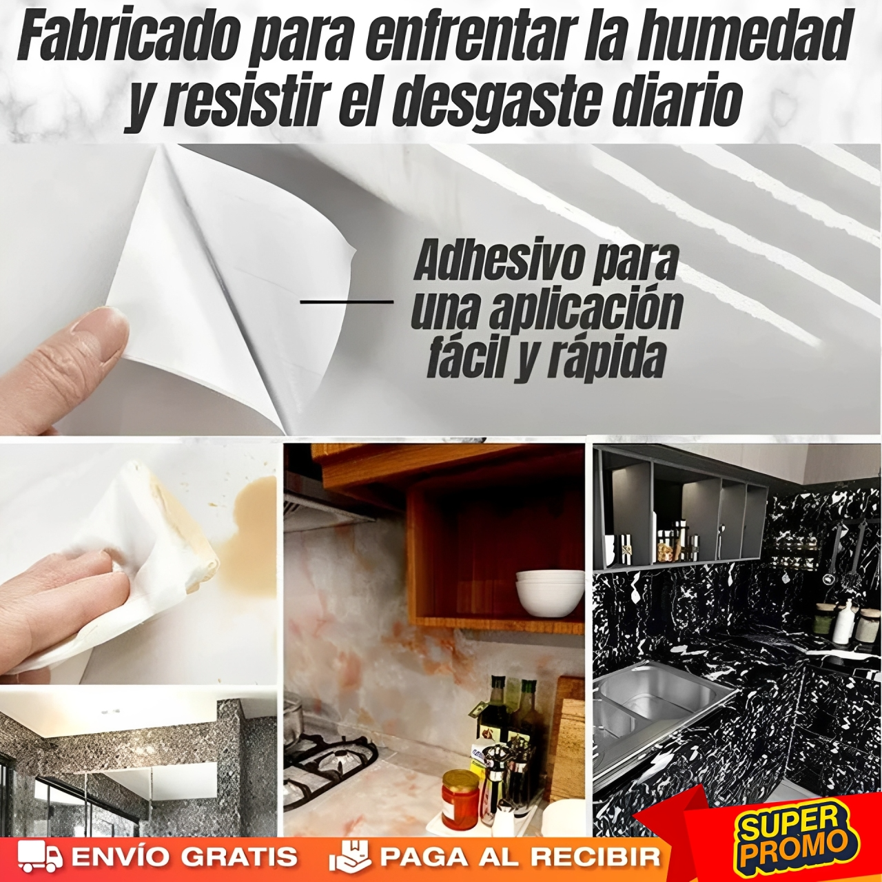 Papel Autoadhesivo Símil Mármol 5M Largo x 60 CM Ancho