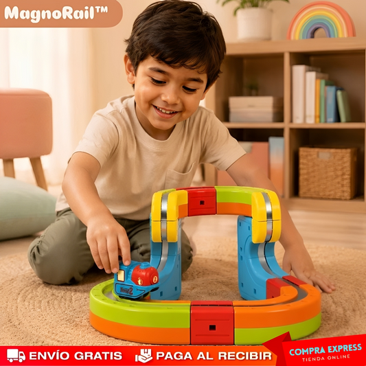 MagnoRail™ - Vía de tren modular 3D magnética 🚆 Con carga USB (59 Piezas)