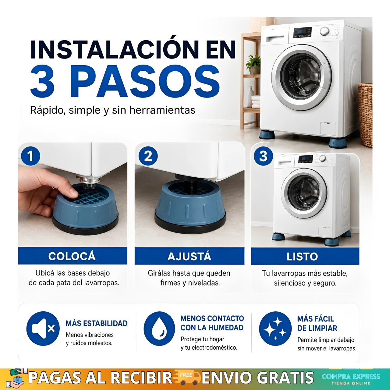 🤩Pack X4 Almohadillas Antivibración Para Lavarropa 🫧