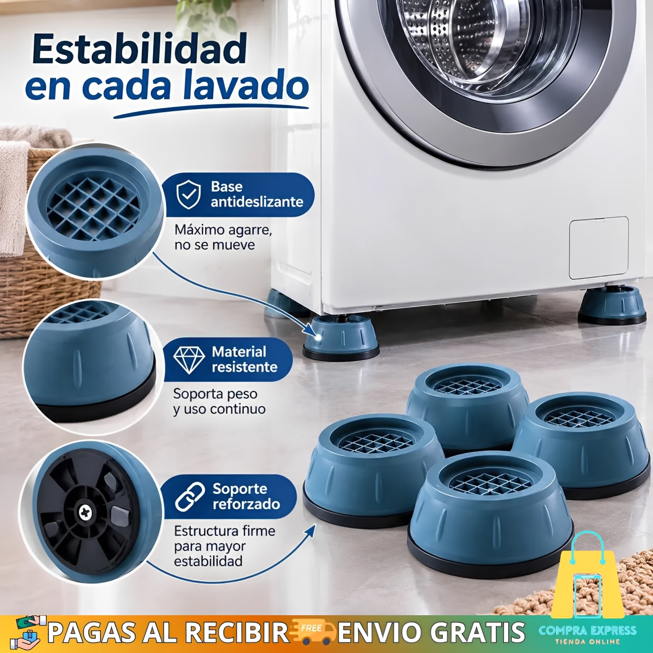 🤩Pack X4 Almohadillas Antivibración Para Lavarropa 🫧