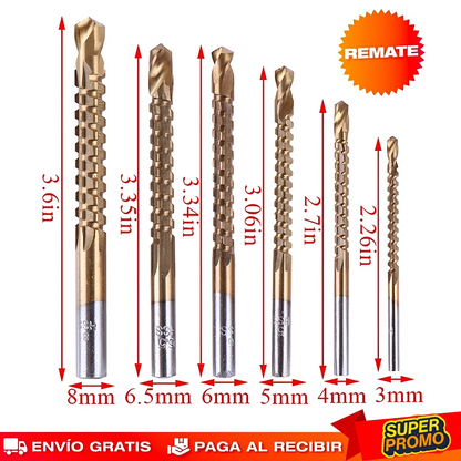 SET X 6 BROCAS FRESADORAS DE CORTE MULTIFUNCIÓN
