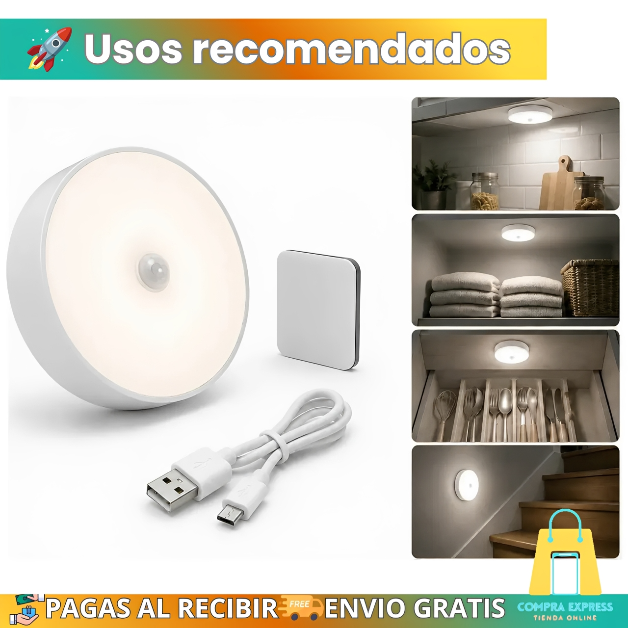 🏠Luz Led Con Sensor De Movimiento (Cálido)💡PACK X2 UNIDADES